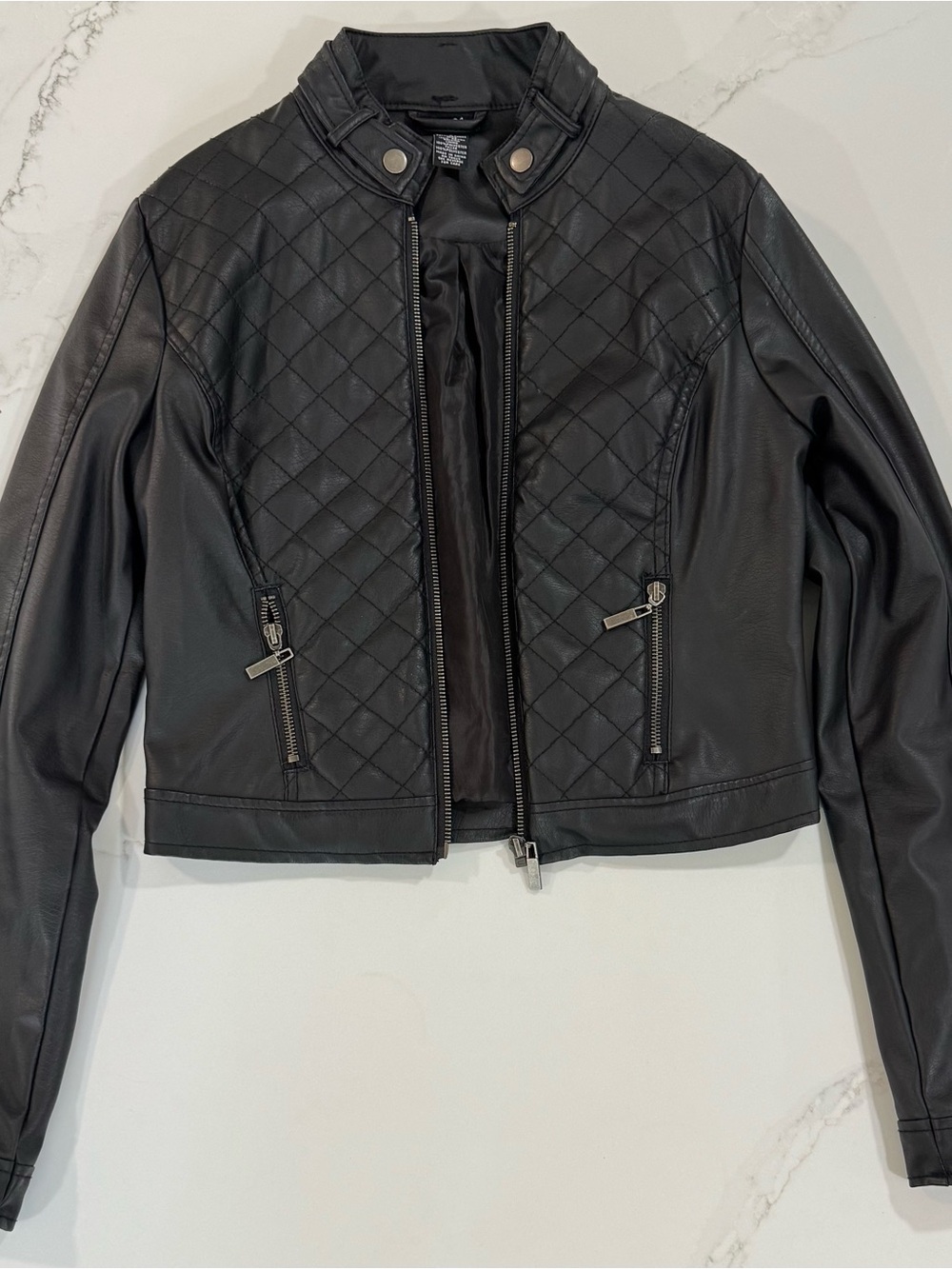 Rue21 Black Quilted Faux Leather Moto Jacket